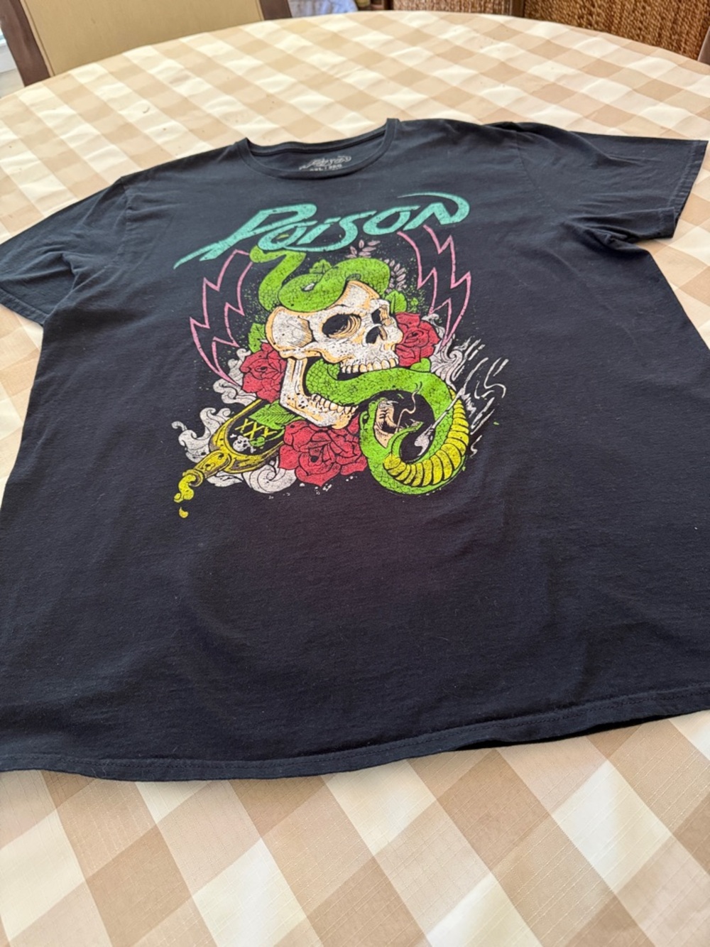 Poison Graphic Short Sleeve Tee in Black with Neon Skull Design